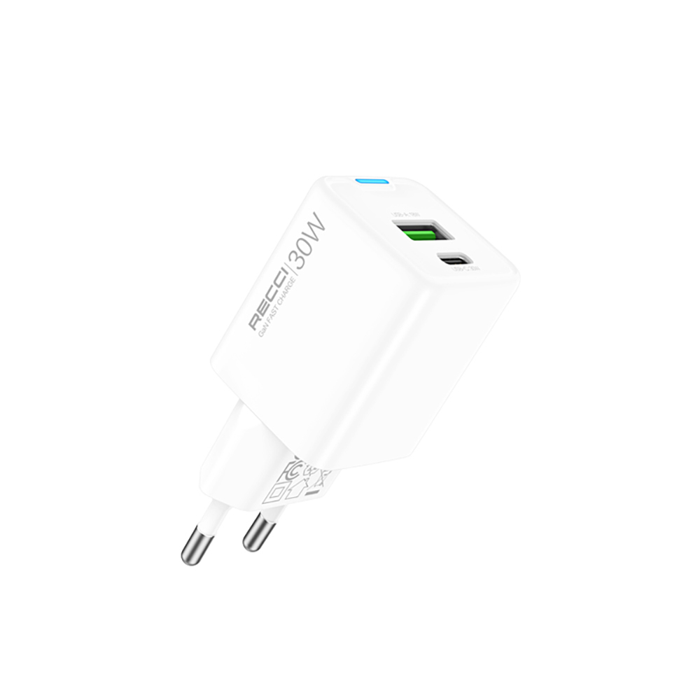 [RNZ-TA115688] Recci RC107E Type-C PD & USB-A GaN Teknolojili Hızlı Şarj Başlığı 30W