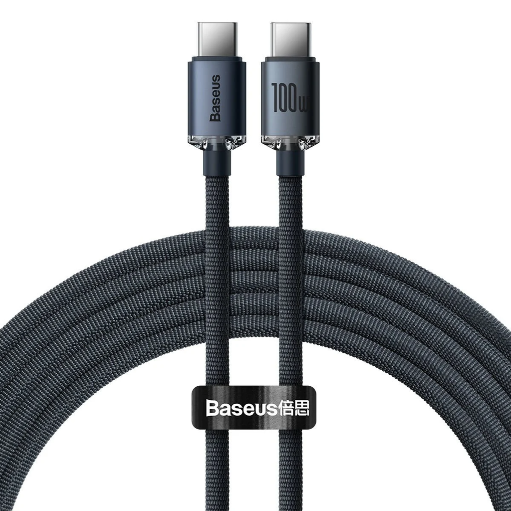 Baseus Crystal Shine 100W Type-C to Type-C 2m – MacBook, iPhone 15/16, Android, Telefon, Tablet ve Laptop Şarj Data Kablosu