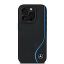 Apple iPhone 16 Pro Max Uyumlu Kılıf Mercedes Benz Orjinal Lisanslı M-safe Şarj Özellikli 3D Metal Logolu Mavi Dikey Eğri Çizgili Deri Kapak
