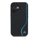 Apple iPhone 16 Uyumlu Kılıf Mercedes Benz Orjinal Lisanslı M-safe Şarj Özellikli 3D Metal Logolu Mavi Dikey Eğri Çizgili Deri Kapak