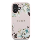 Apple iPhone 16 Uyumlu Kılıf Guess Orjinal Lisanslı M-safe Şarj Özellikli Taneli Çiçek Tasarımlı Metal Yazı Logolu Kapak