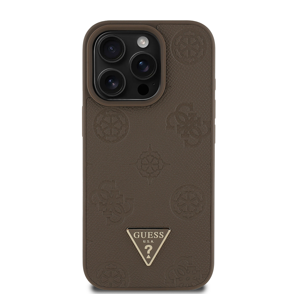Apple iPhone 15 Pro Max Uyumlu Kılıf Guess Orjinal Lisanslı M-safe Şarj Özellikli Sıcak Baskılı Üçgen Logolu PU Deri Peony Kapak