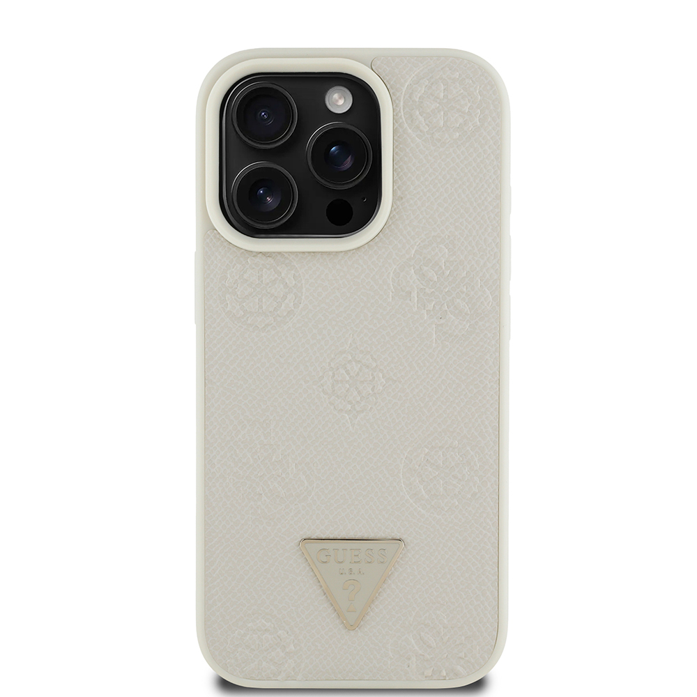 Apple iPhone 15 Pro Max Uyumlu Kılıf Guess Orjinal Lisanslı M-safe Şarj Özellikli Sıcak Baskılı Üçgen Logolu PU Deri Peony Kapak