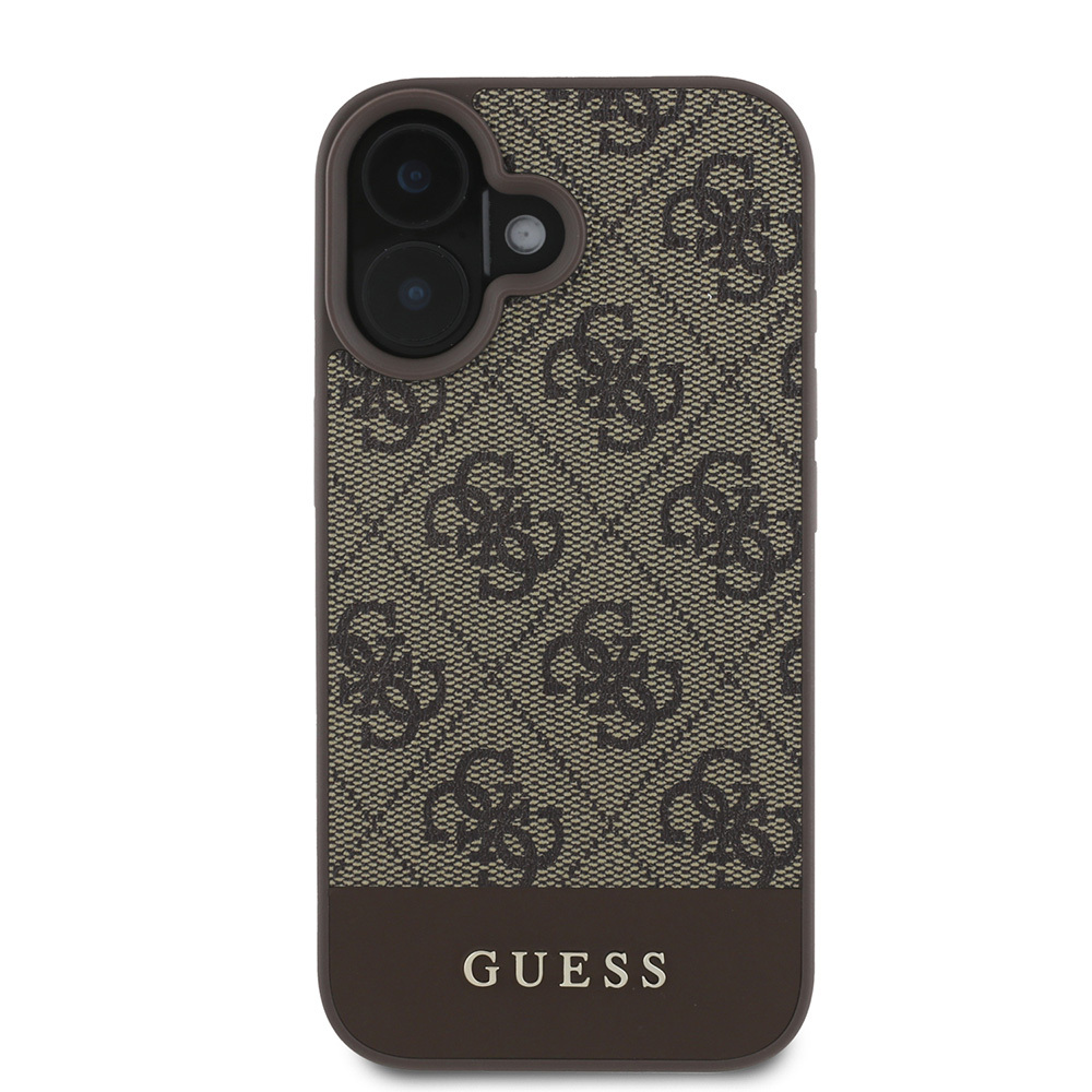 Apple iPhone 16 Uyumlu Kılıf Guess Orjinal Lisanslı PU Deri Şerit Logo Dizaynlı Kapak