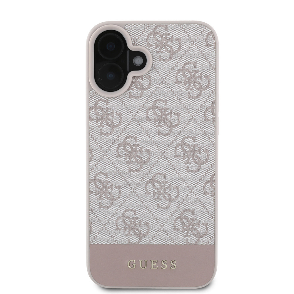 Apple iPhone 16 Uyumlu Kılıf Guess Orjinal Lisanslı PU Deri Şerit Logo Dizaynlı Kapak