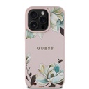 Apple iPhone 15 Pro Max Uyumlu Kılıf Guess Orjinal Lisanslı M-safe Şarj Özellikli Taneli Çiçek Tasarımlı Metal Yazı Logolu Kapak