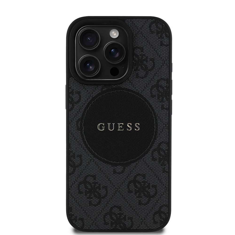[RNZ-TA116195] Apple iPhone 15 Pro Max Uyumlu Kılıf Guess Orjinal Lisanslı M-safe Şarj Özellikli Yazı Logolu Circle Classic Kapak (Siyah)
