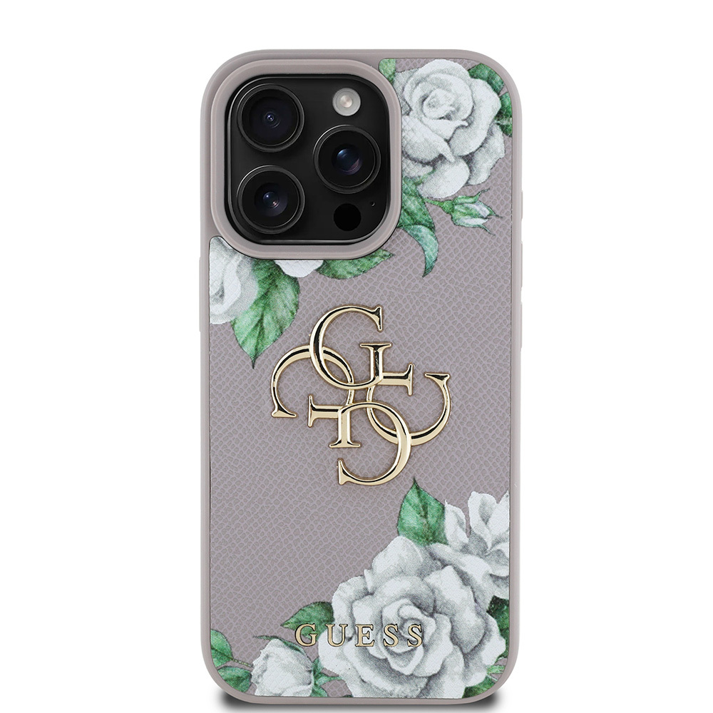 Apple iPhone 15 Pro Max Uyumlu Kılıf Guess Orjinal Lisanslı Gül Baskılı Büyük Metal Logo Dizaynlı Kapak