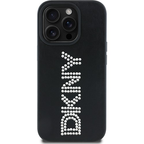[ZTA116245] Apple iPhone 14 Pro Max Uyumlu Kılıf DKNY Orjinal Lisanslı Taşlı DKNY Yazılı Metalik Rhinestones PU Deri Kapak (Siyah)