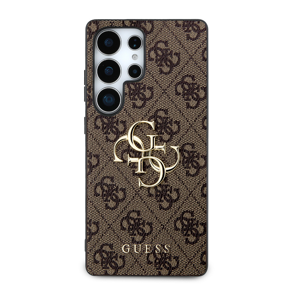 Samsung Galaxy S25 Ultra Uyumlu Kılıf Guess Orjinal Lisanslı PU Deri 4G Desenli Metal Büyük 4G ve Yazı Logolu Kapak