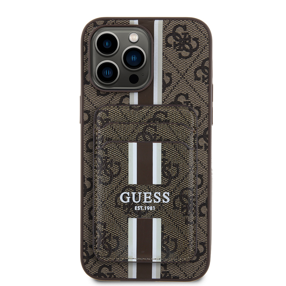 Apple iPhone 14 Pro Max Uyumlu Kılıf Guess Orjinal Lisanslı M-safe Şarj Özellikli 4G Desenli Çizgili Kartlıklı Kapak