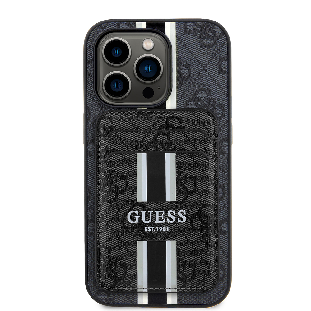 Apple iPhone 14 Pro Max Uyumlu Kılıf Guess Orjinal Lisanslı M-safe Şarj Özellikli 4G Desenli Çizgili Kartlıklı Kapak