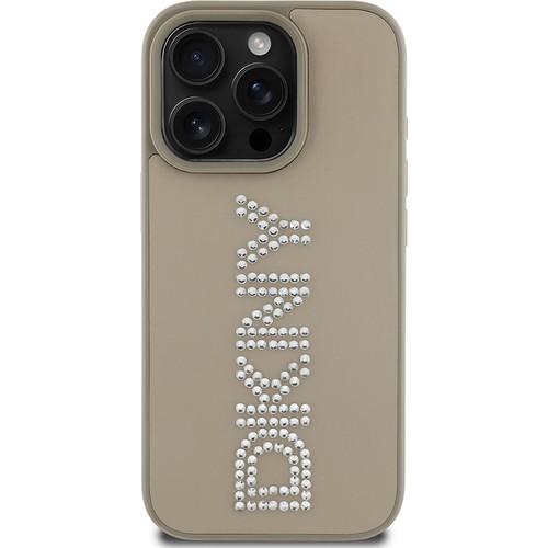 Apple iPhone 16 Pro Uyumlu Kılıf DKNY Orjinal Lisanslı Taşlı DKNY Yazılı Metalik Rhinestones PU Deri Kapak