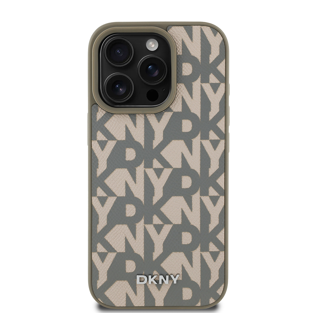 Apple iPhone 16 Pro Uyumlu Kılıf DKNY Orjinal Lisanslı M-safe Şarj Özellikli 3D Yazılı Grid Pattern Kapak