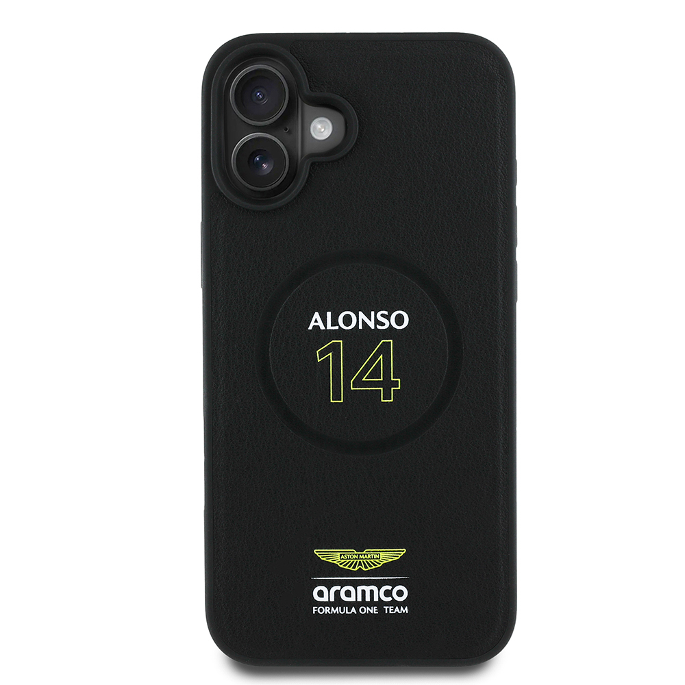[RNZ-TA116270] Apple iPhone 16 Plus Uyumlu Kılıf Aston Martin Orjinal Lisanslı M-safe Şarj Özellikli PU Deri Alonso 14 Baskılı Kapak