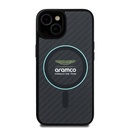 Apple iPhone 14 Uyumlu Kılıf Aston Martin Orjinal Lisanslı M-safe Şarj Özellikli Renkli Halka ve Karbon Fiber Tasarımlı Kapak