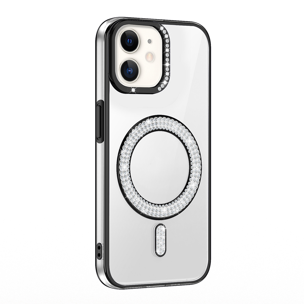 [RNZ-TA116746] Apple iPhone 11 Uyumlu Kılıf Pırlanta Taş Tasarımlı M-safe Şarj Özellikli Zore Karetta Silikon Kapak (Siyah)
