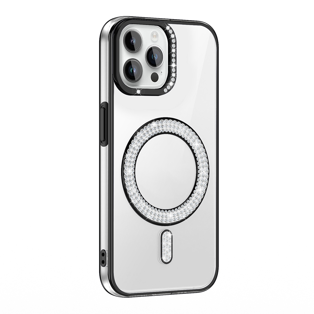 [RNZ-TA116758] Apple iPhone 12 Pro Uyumlu Kılıf Pırlanta Taş Tasarımlı M-safe Şarj Özellikli Zore Karetta Silikon Kapak (Siyah)