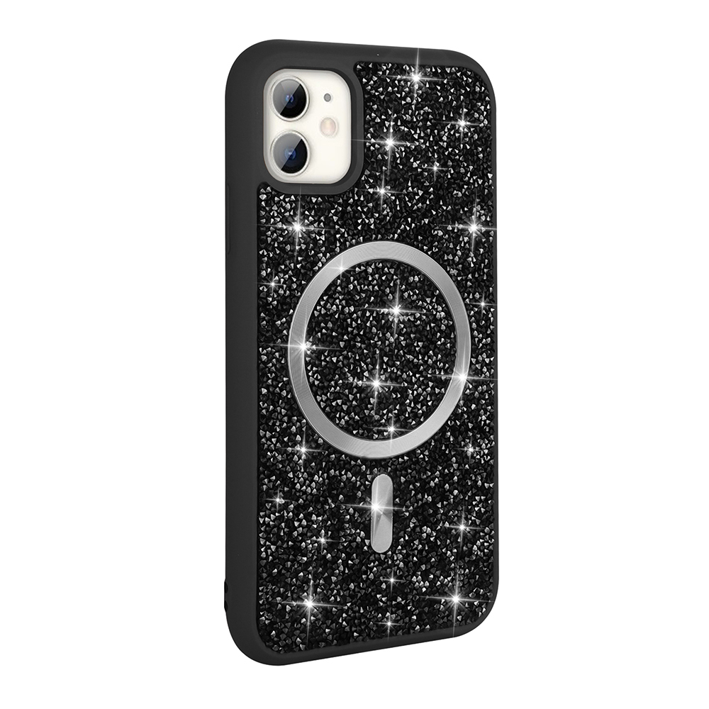 [RNZ-TA116553] Apple iPhone 11 Uyumlu Kılıf Pırlanta Tasarımlı M-safe Şarj Özellikli Zore Mozaik Silikon Kapak (Siyah)