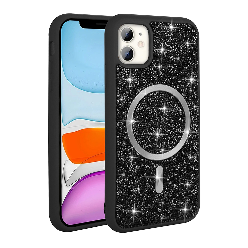 Apple iPhone 11 Uyumlu Kılıf Pırlanta Tasarımlı M-safe Şarj Özellikli Zore Mozaik Silikon Kapak