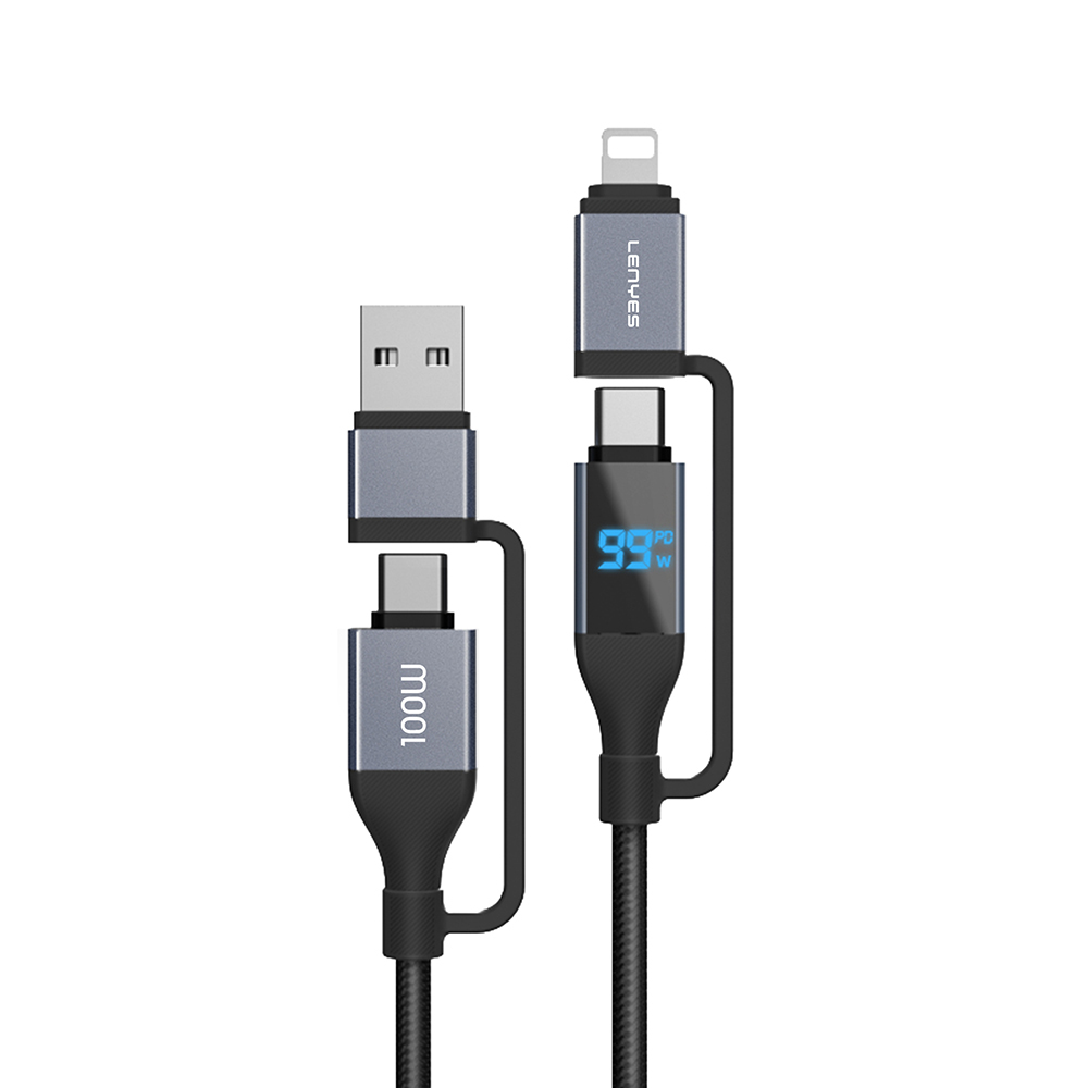 [RNZ-TA117158] Lenyes LC542 Dijital Göstergeli 4in1 USB-A - Type-C + Type-C to Lightning 100W 1M