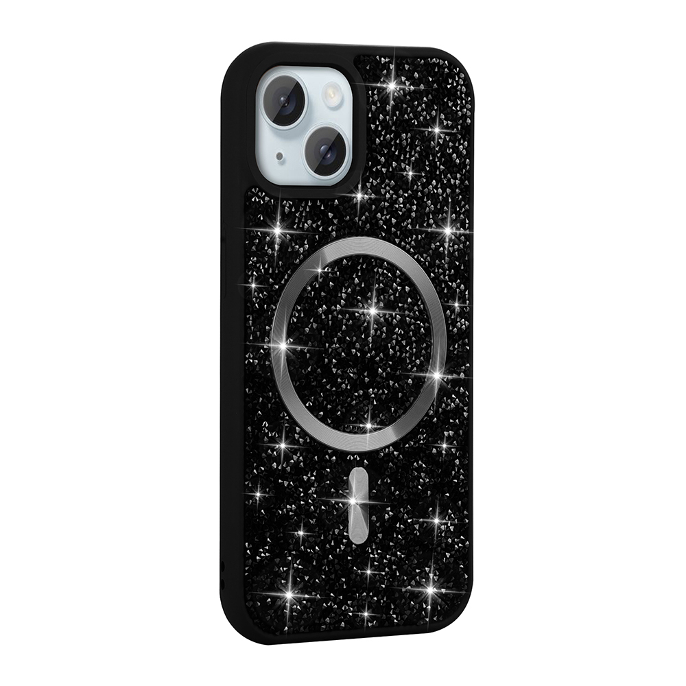 [RNZ-TA116555] Apple iPhone 13 Uyumlu Kılıf Pırlanta Tasarımlı M-safe Şarj Özellikli Zore Mozaik Silikon Kapak (Siyah)