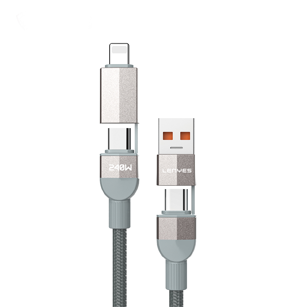 [RNZ-TA117159] Lenyes LC543 4in1 Hızlı Şarj Özellikli USB-A - Type-C + Type-C to Lightning Data ve Şarj Kablosu 240W 1M