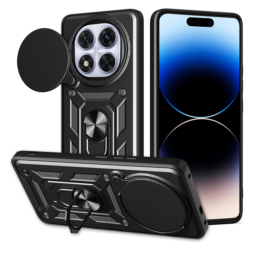 [RNZ-TA116601] Xiaomi Redmi Note 14 Pro Plus Uyumlu Kılıf Magnetik Standlı Kamera Korumalı Zore Sürgülü Vega Kapak (Siyah)