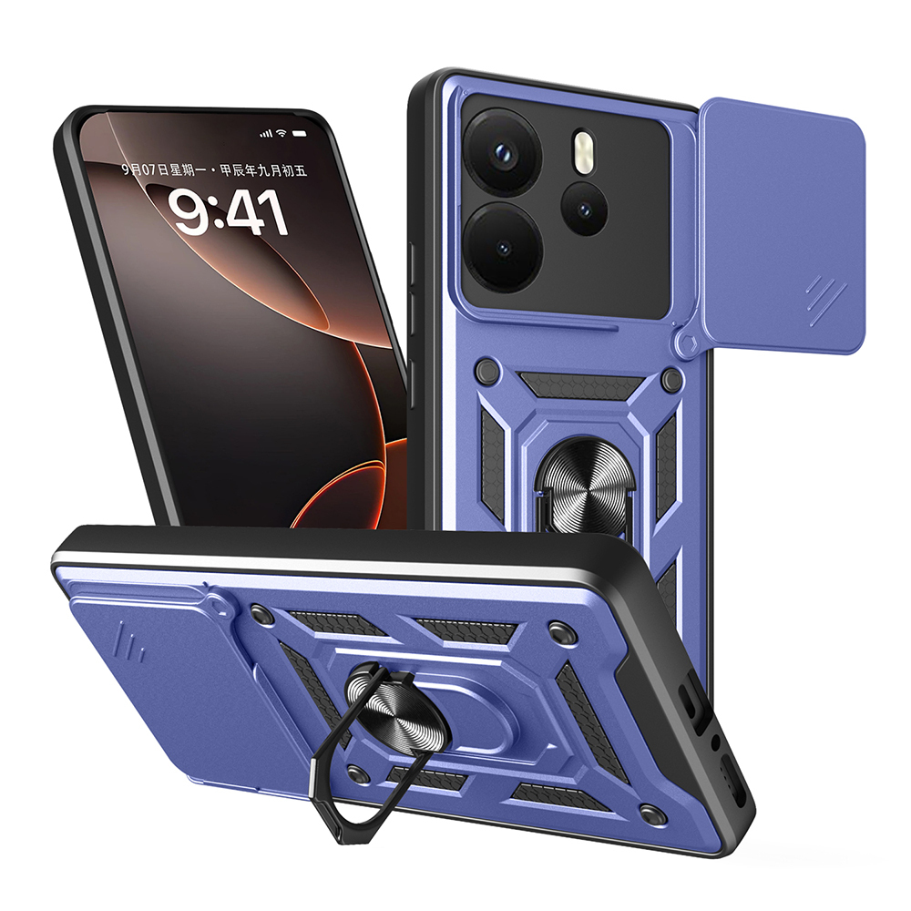 Xiaomi Redmi Note 14 4G Uyumlu Kılıf Magnetik Standlı Kamera Korumalı Zore Sürgülü Vega Kapak