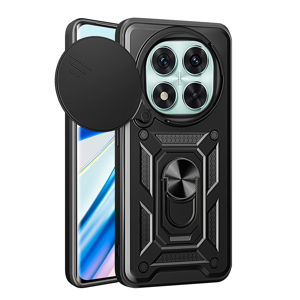 [RNZ-TA116599] Xiaomi Poco X7 Uyumlu Kılıf Magnetik Standlı Kamera Korumalı Zore Sürgülü Vega Kapak (Siyah)