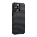 Apple iPhone 15 Pro Uyumlu Kılıf M-safe Şarj Özellikli 1500D Aramid Fiber Pitaka Military-Grade Classic Serisi Black-Grey Twill Kapak