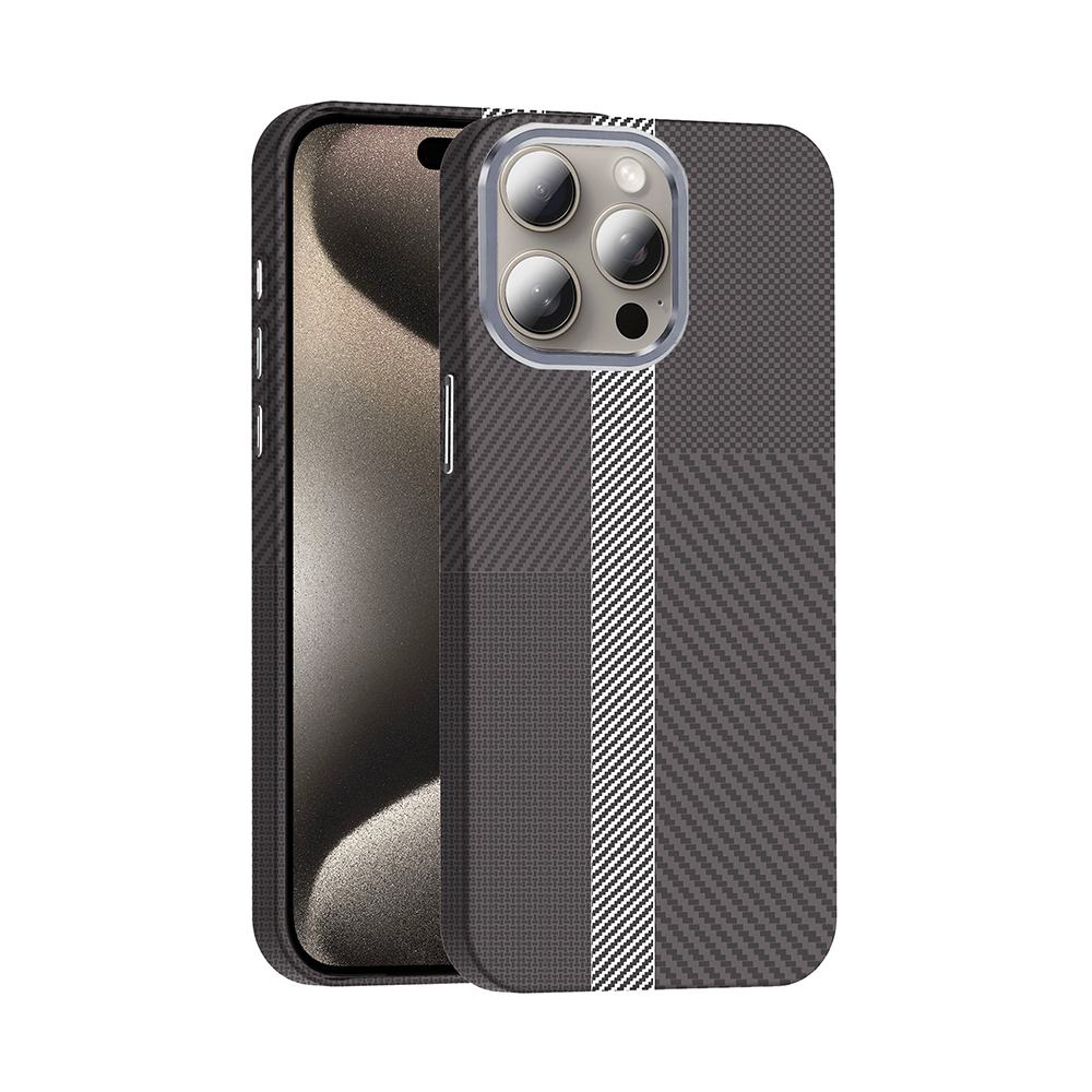 Apple iPhone 15 Pro Uyumlu Kılıf M-safe Şarj Özellikli Karbon Fiber Görünümlü Zore Gros Kapak