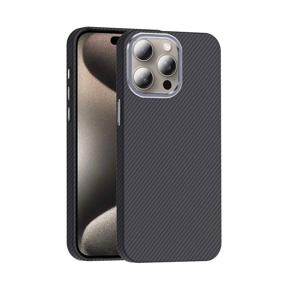 [RNZ-TA118862] Apple iPhone 15 Pro Uyumlu Kılıf M-safe Şarj Özellikli Karbon Fiber Görünümlü Zore Gros Kapak (Siyah)