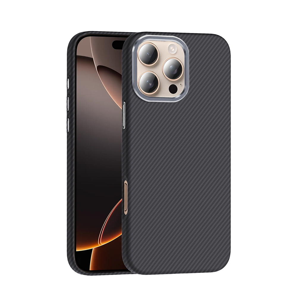 [RNZ-TA118886] Apple iPhone 16 Pro Uyumlu Kılıf M-safe Şarj Özellikli Karbon Fiber Görünümlü Zore Gros Kapak (Siyah)