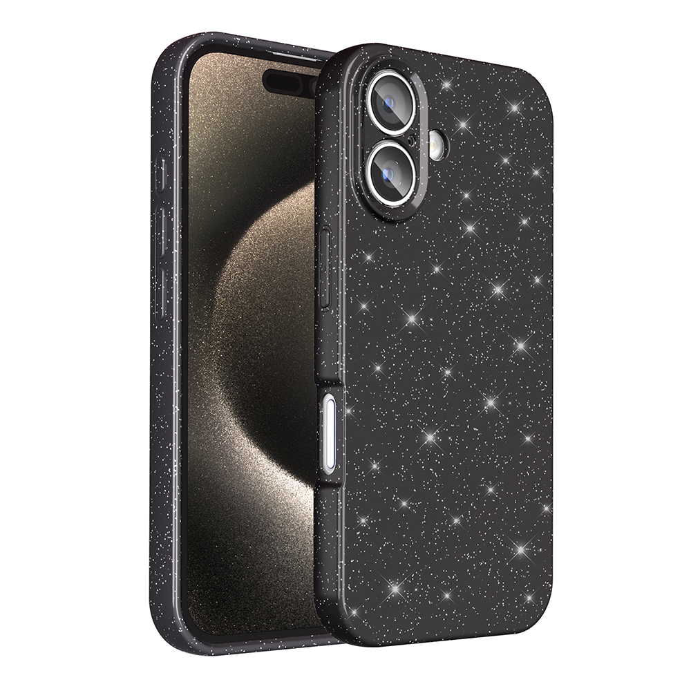 [RNZ-TA118231] Apple iPhone 16 Uyumlu Kılıf Kamera Korumalı Simli Lüks Zore Koton Kapak (Siyah)