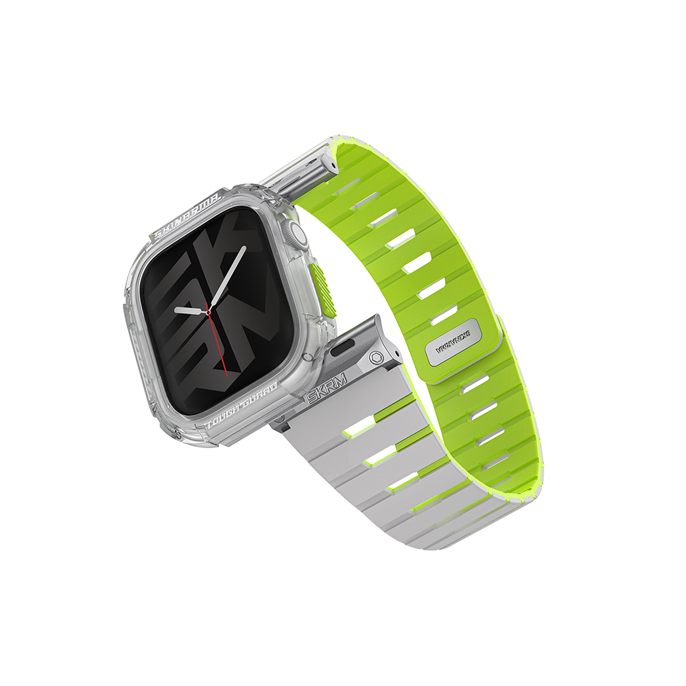 [RNZ-TA117872] Apple Watch 10 42mm Uyumlu Skinarma Nightglow Atom TPU Kasa Koruyucu + Gemini Silikon Kordon
