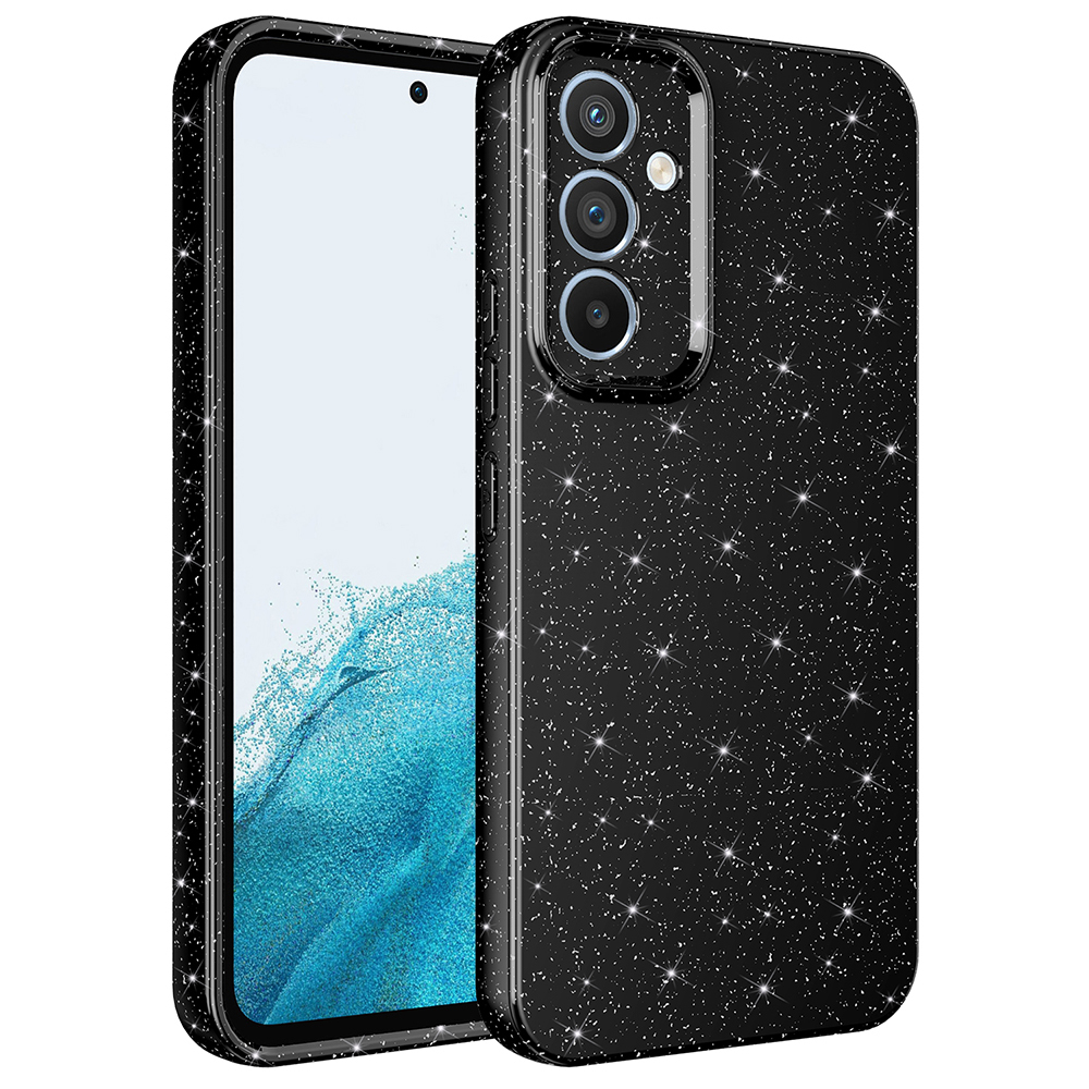 [RNZ-TA118227] Samsung Galaxy S24 FE Uyumlu Kılıf Kamera Korumalı Simli Lüks Zore Koton Kapak (Siyah)
