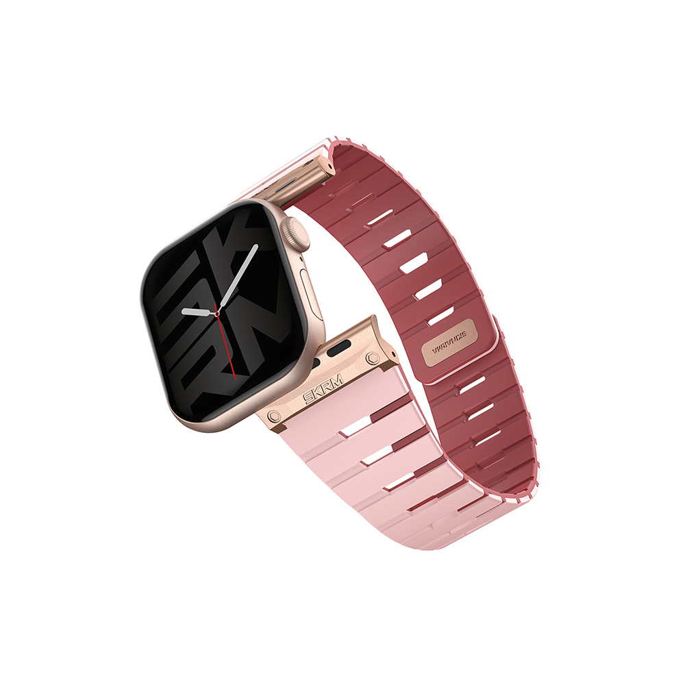 [RNZ-TA117885] Apple Watch 7 41mm Uyumlu Skinarma Gemini Serisi TPU Magnetik Silikon Kordon (Pembe)
