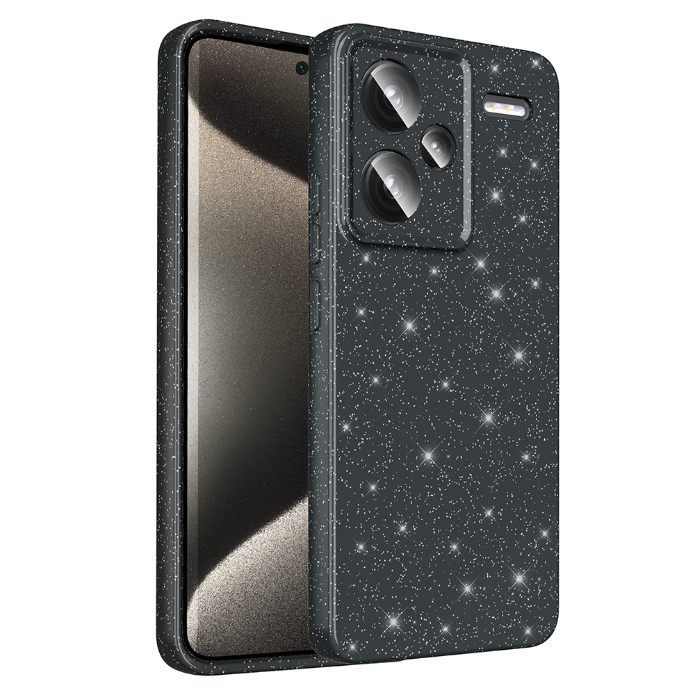 [RNZ-TA118174] Xiaomi Redmi Note 13 Pro Plus 5G Uyumlu Kılıf Kamera Korumalı Simli Lüks Zore Koton Kapak (Siyah)