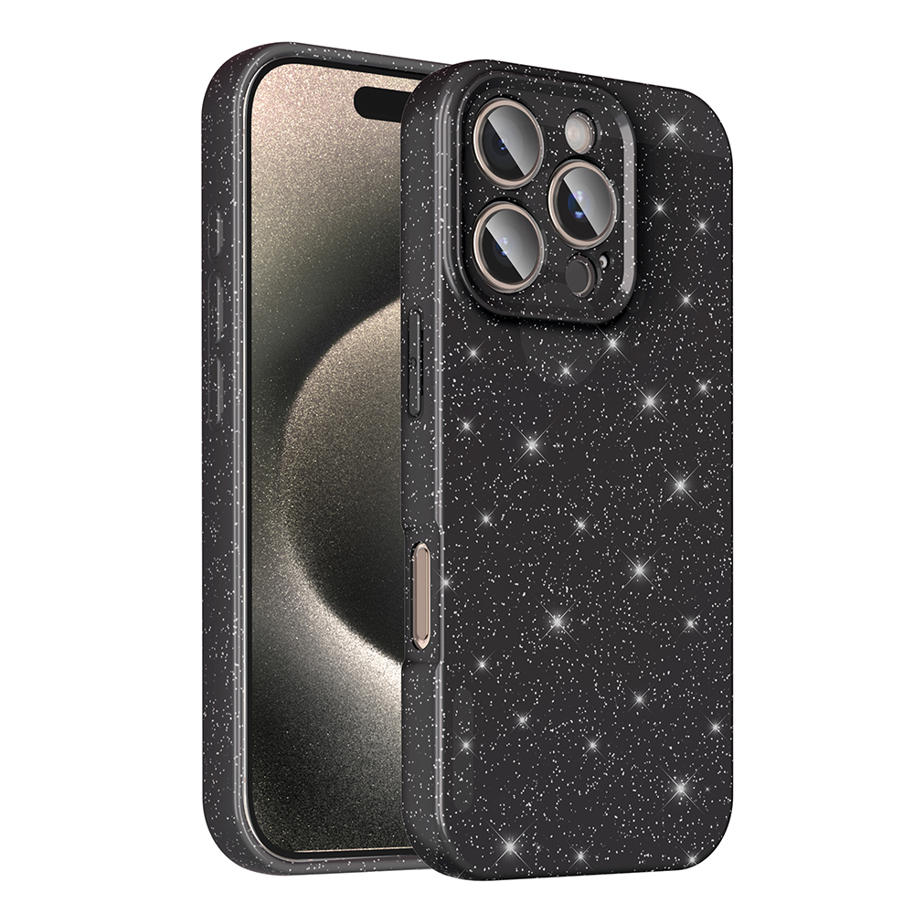 [RNZ-TA118239] Apple iPhone 16 Pro Uyumlu Kılıf Kamera Korumalı Simli Lüks Zore Koton Kapak (Siyah)