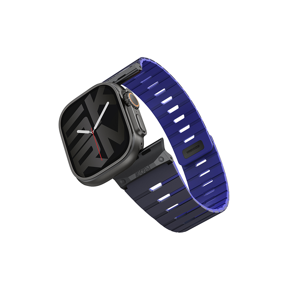 [RNZ-TA117900] Apple Watch 44mm Uyumlu Skinarma Gemini Serisi TPU Magnetik Silikon Kordon (Lacivert)