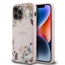 Apple iPhone 14 Pro Max Uyumlu Kılıf Guess Orjinal Lisanslı M-safe Şarj Özellikli Taneli Çiçek Tasarımlı Metal Yazı Logolu Kapak