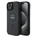Apple iPhone 15 Uyumlu Kılıf Aston Martin Orjinal Lisanslı M-safe Şarj Özellikli Renkli Halka ve Karbon Fiber Tasarımlı Kapak