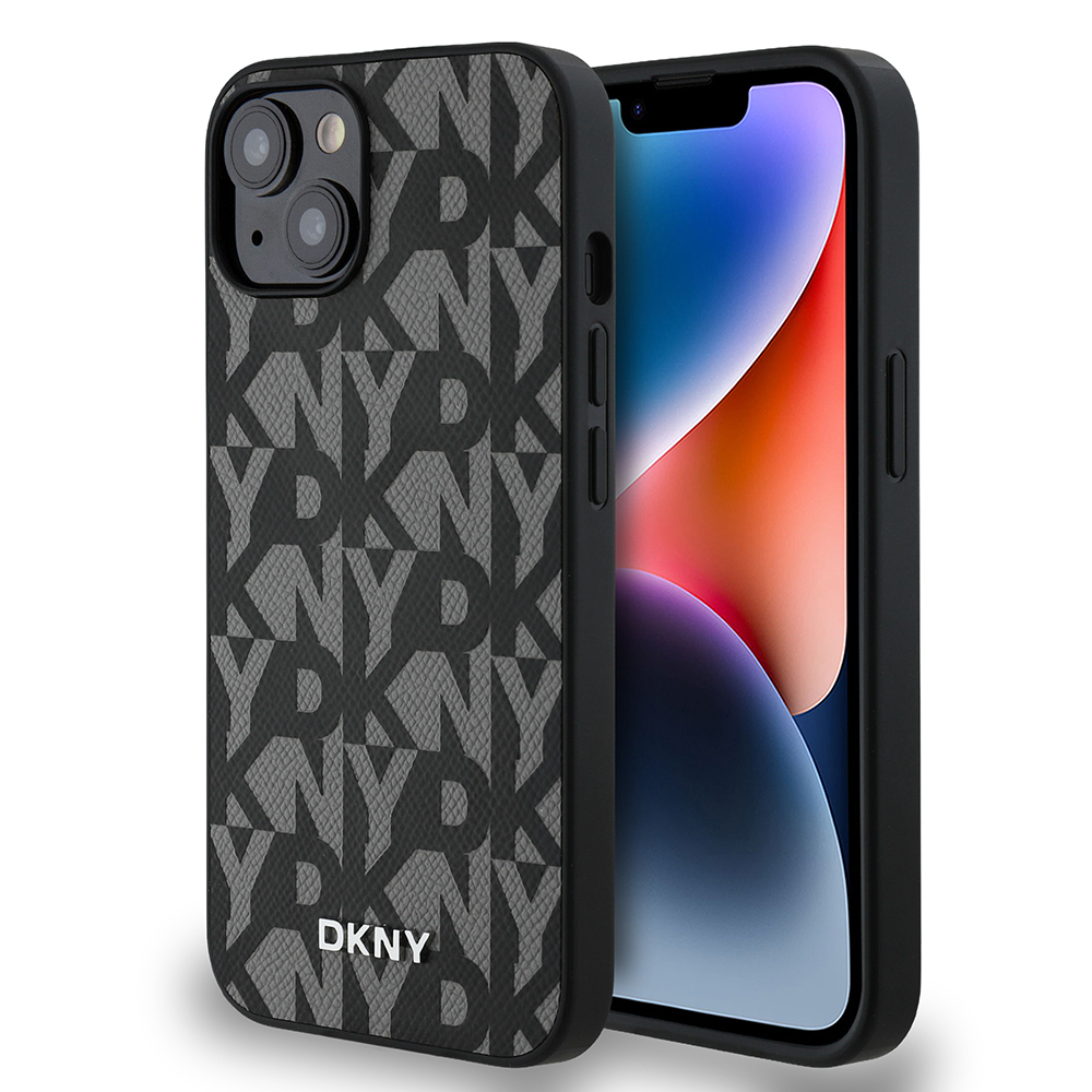 [RNZ-TA119335] Apple iPhone 14 Uyumlu Kılıf DKNY Orjinal Lisanslı M-safe Şarj Özellikli 3D Yazılı Grid Pattern Kapak (Gri)