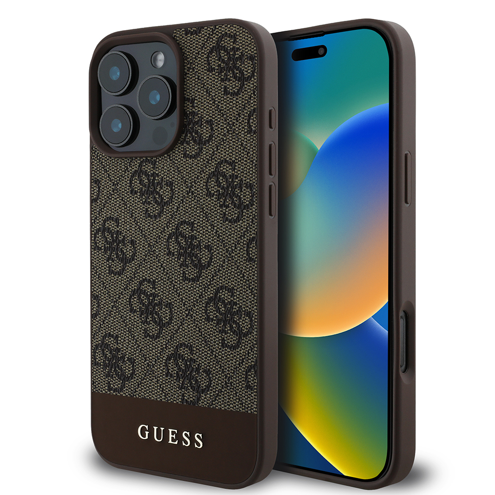 Apple iPhone 16 Pro Uyumlu Kılıf Guess Orjinal Lisanslı PU Deri Şerit Logo Dizaynlı Kapak