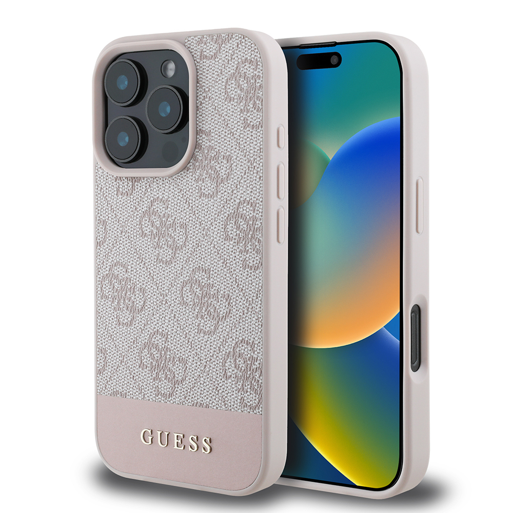 Apple iPhone 16 Pro Uyumlu Kılıf Guess Orjinal Lisanslı PU Deri Şerit Logo Dizaynlı Kapak