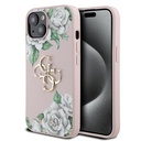 Apple iPhone 15 Uyumlu Kılıf Guess Orjinal Lisanslı Gül Baskılı Büyük Metal Logo Dizaynlı Kapak
