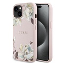 Apple iPhone 15 Uyumlu Kılıf Guess Orjinal Lisanslı M-safe Şarj Özellikli Taneli Çiçek Tasarımlı Metal Yazı Logolu Kapak