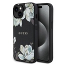 Apple iPhone 15 Uyumlu Kılıf Guess Orjinal Lisanslı M-safe Şarj Özellikli Taneli Çiçek Tasarımlı Metal Yazı Logolu Kapak