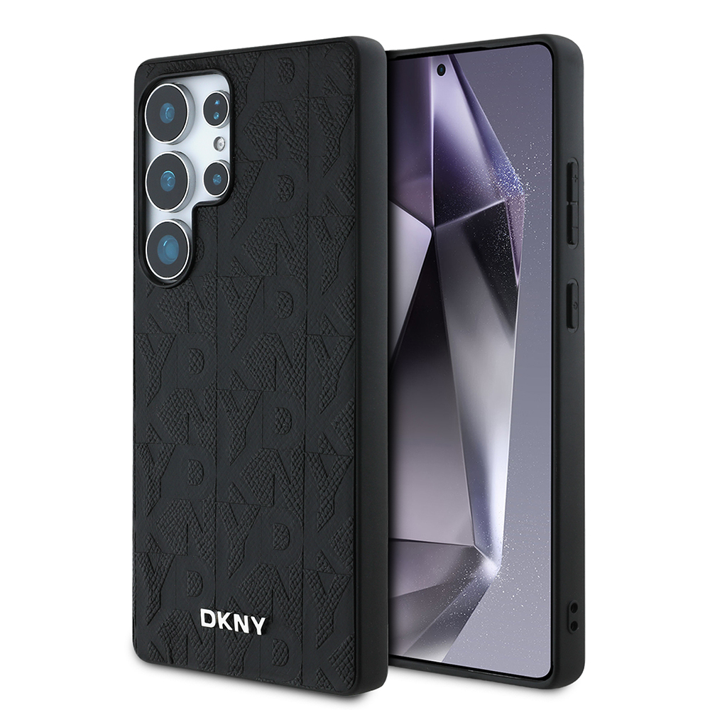 [RNZ-TA119334] Samsung Galaxy S25 Ultra Uyumlu Kılıf DKNY Orjinal Lisanslı Magnetik PU Deri Grid Pattern Kapak (Siyah)